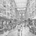 Illustration of the four-deck Royal Promenade aboard Liberty of the Seas