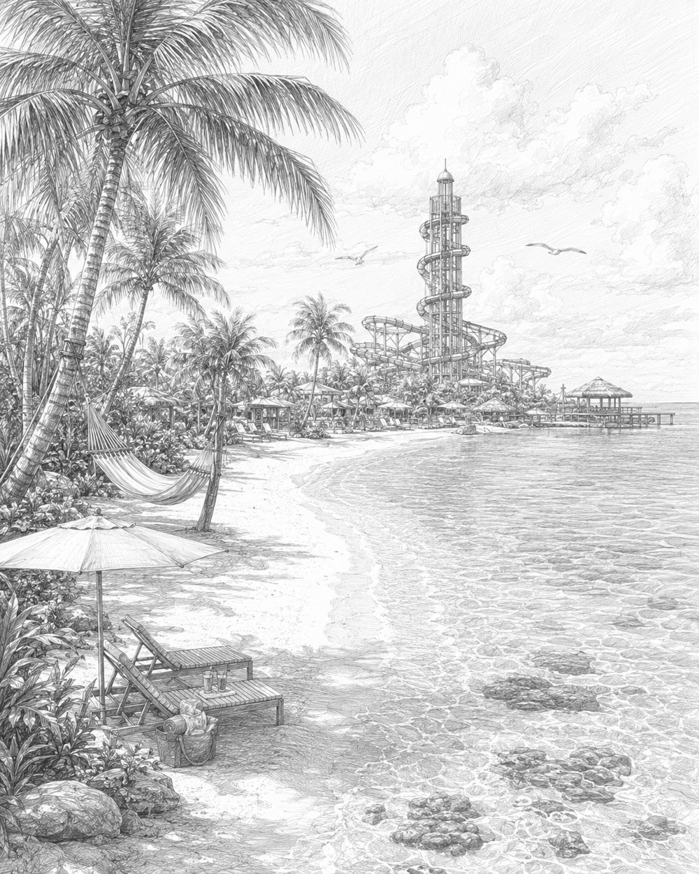 Illustration of Perfect Day at CocoCay in the Bahamas with beaches and a lagoon near Star of the Seas