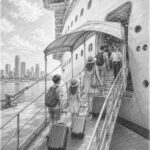 Illustration of guests boarding Star Princess with the Ocean Medallion on embarkation day