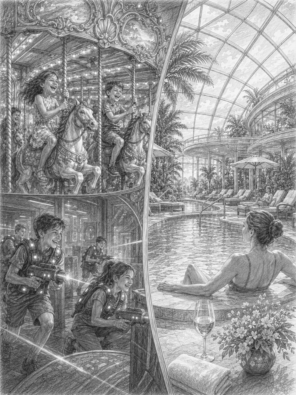 Illustration of guests enjoying the activities aboard Quantum of the Seas