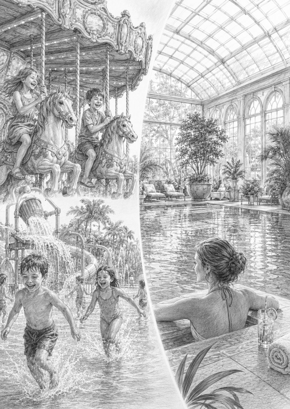 Illustration of guests enjoying the neighborhoods aboard Utopia of the Seas