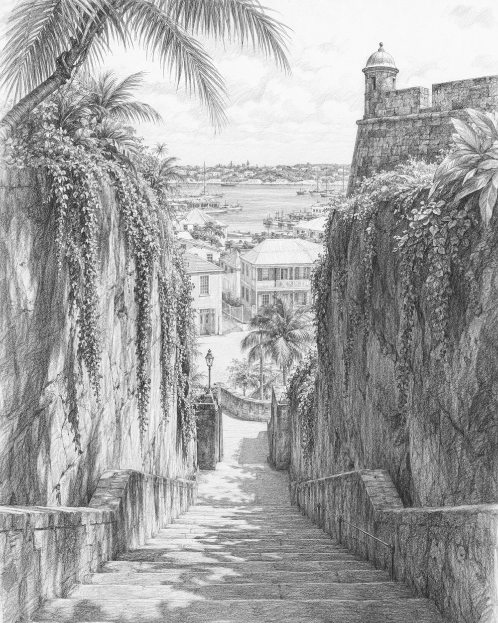 Illustration of Nassau, Bahamas seen from Odyssey of the Seas