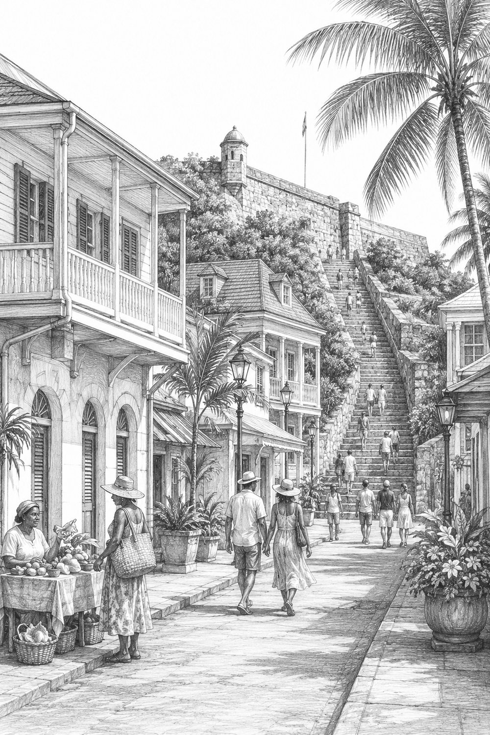 Illustration of Nassau, Bahamas seen from Utopia of the Seas