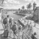 Illustration of a Caribbean port of call seen from Symphony of the Seas