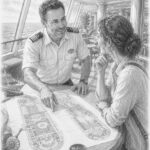Illustration of a seasoned cruiser sharing advice beside a deck map on Norwegian Encore