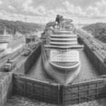 Illustration of Norwegian Bliss transiting the locks of the Panama Canal