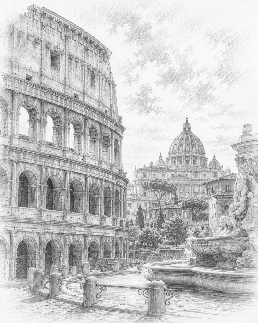Illustration of Rome's landmarks on a Norwegian Epic Mediterranean cruise
