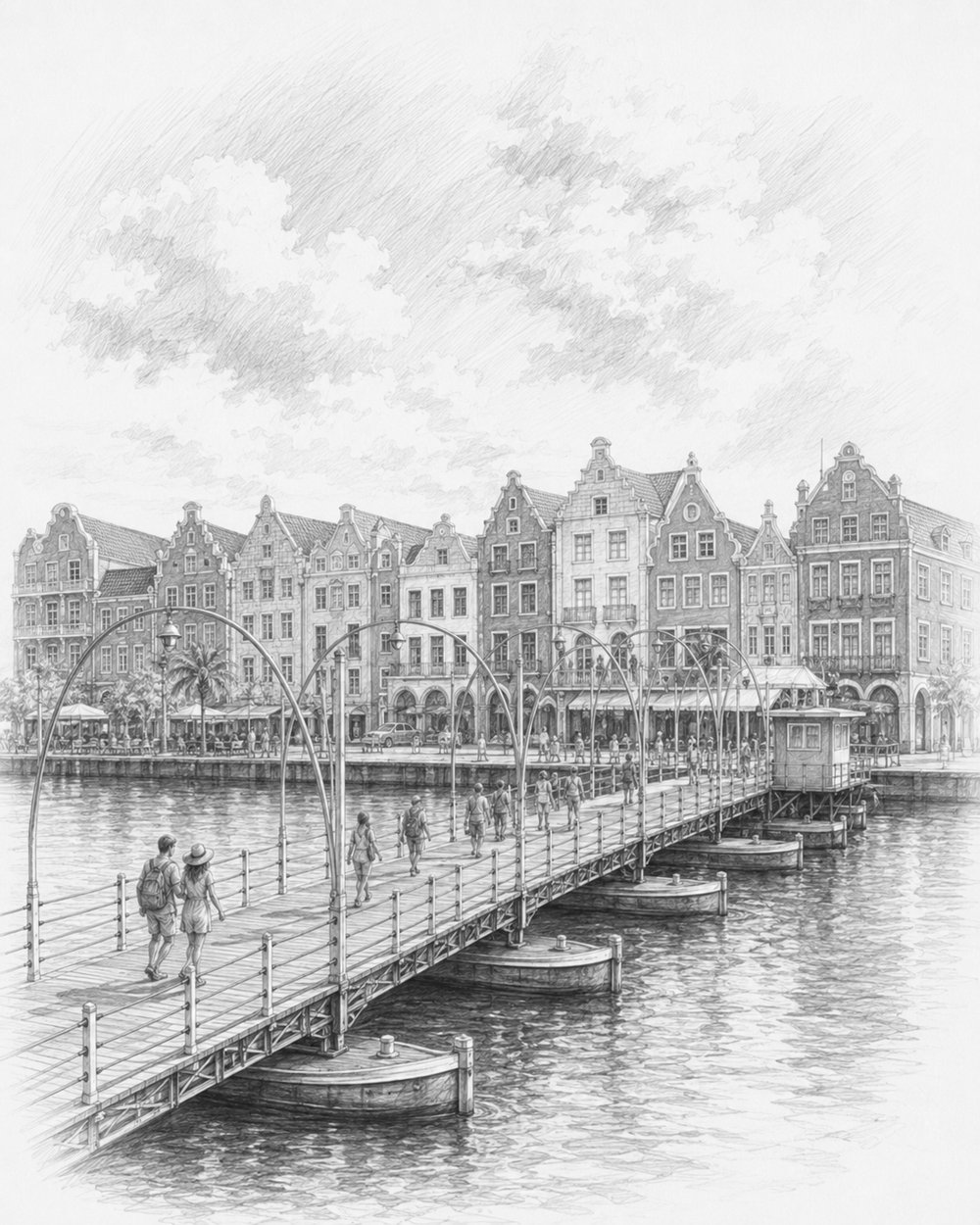 Illustration of Willemstad, Curacao's painted waterfront seen from Celebrity Ascent