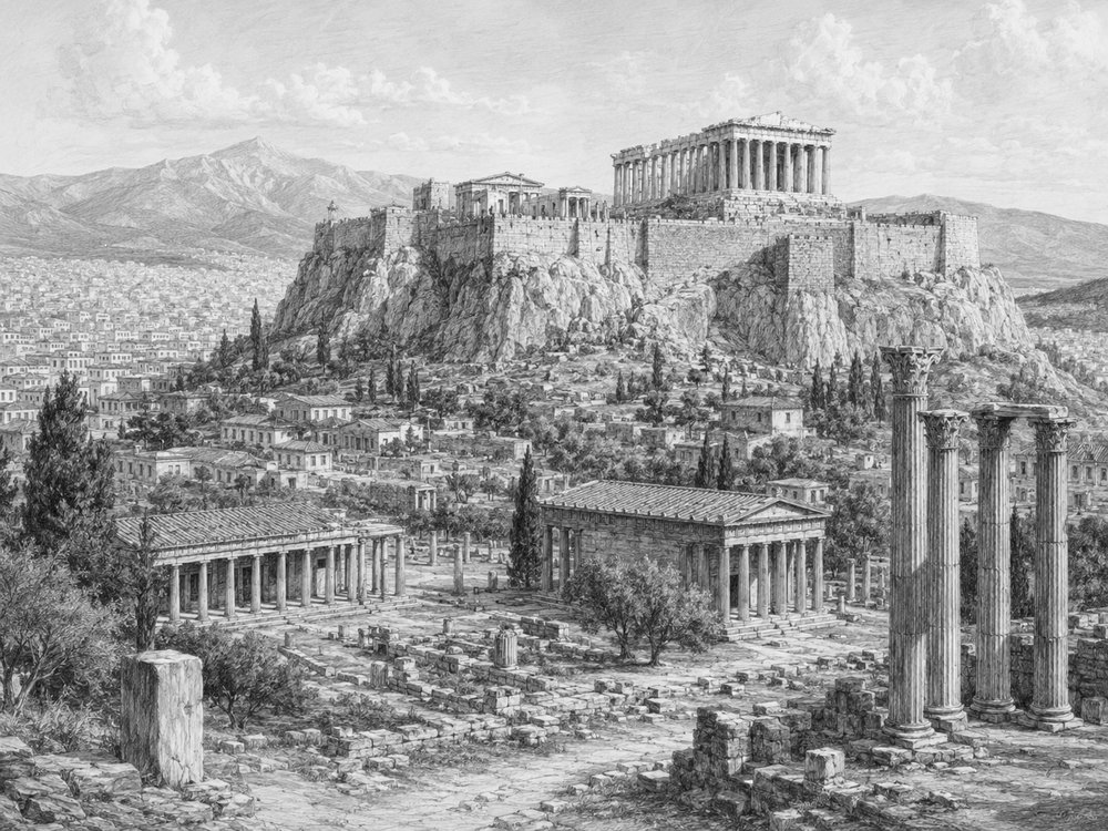 Illustration of the Acropolis in Athens on a Sun Princess Greek Isles cruise