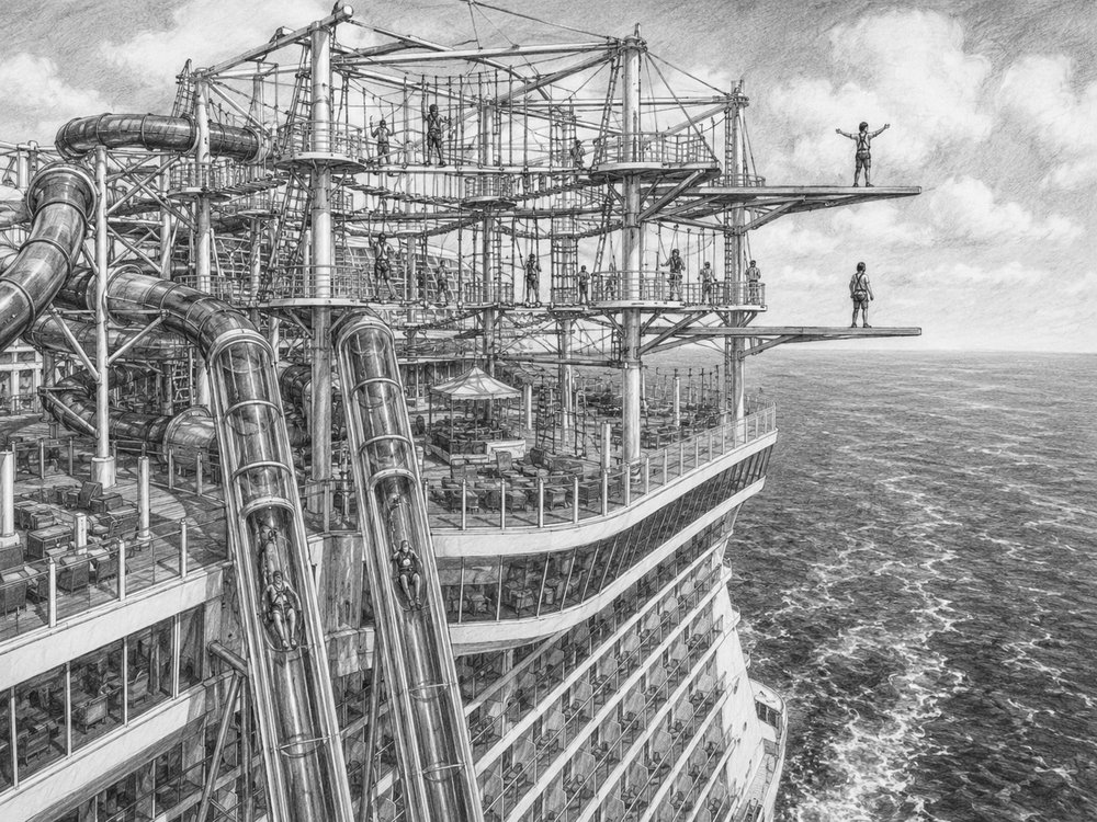 Illustration of the Free Fall slides and ropes course on Norwegian Escape