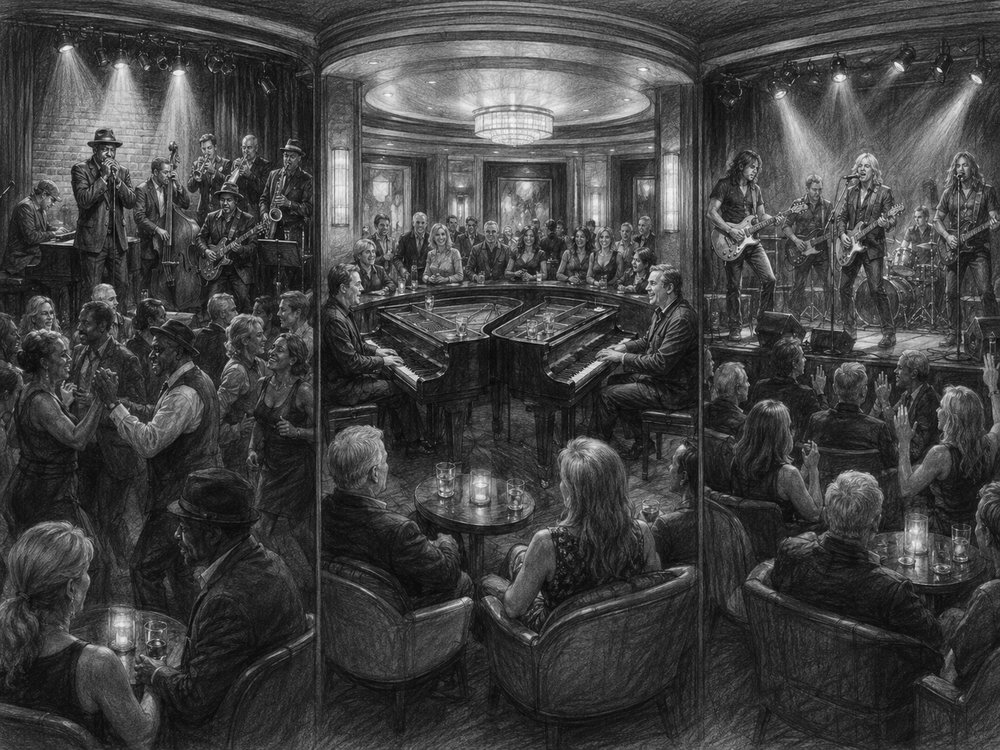 Illustration of the B.B. King's Blues Club and Music Walk on Nieuw Statendam