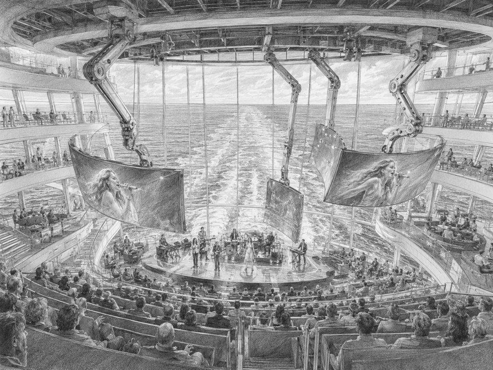 Illustration of the North Star observation capsule and thrills on Quantum of the Seas