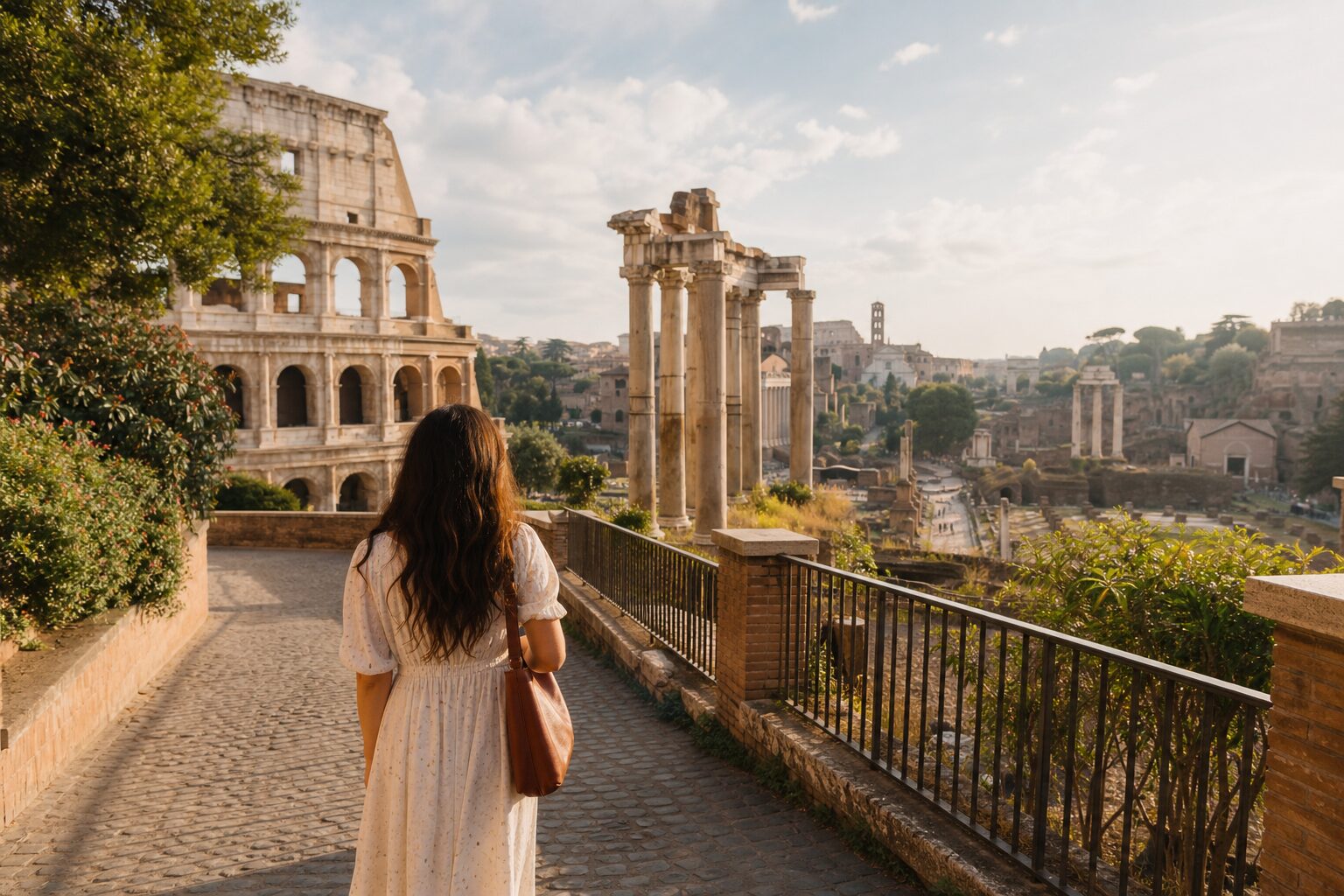 Traveler exploring ancient Rome and the Colosseum