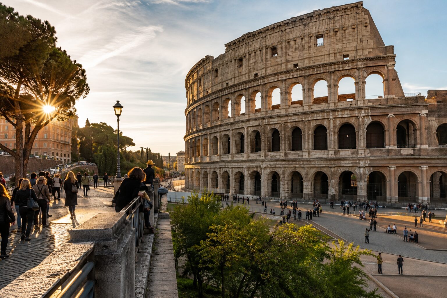The Colosseum and visitors in Rome