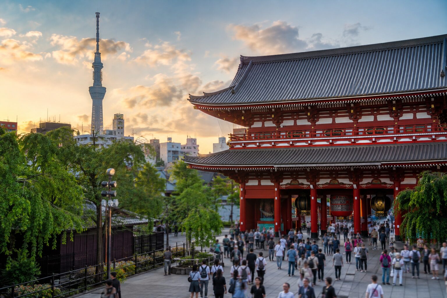 Senso-ji temple approach and visitors in Tokyo