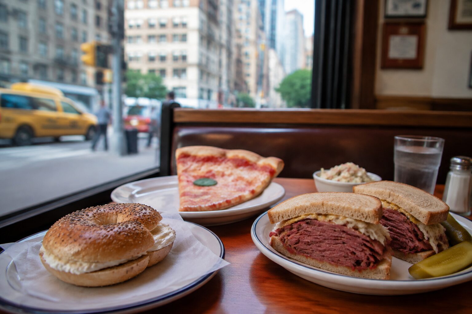 Classic New York bagel, pizza and deli food