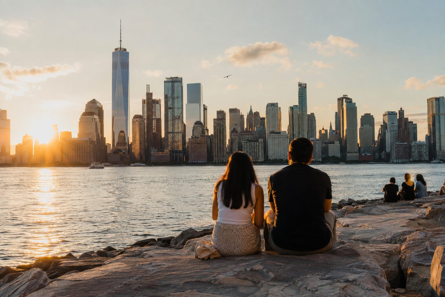 Travelers enjoying a free Manhattan skyline view