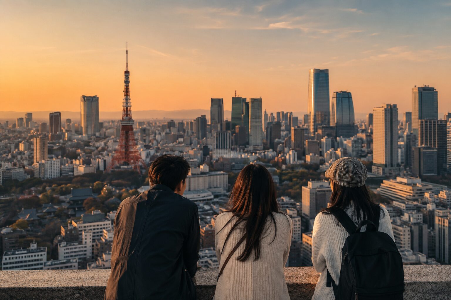 Travelers enjoying a free Tokyo skyline view