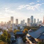 Tokyo skyline blending traditional and modern architecture