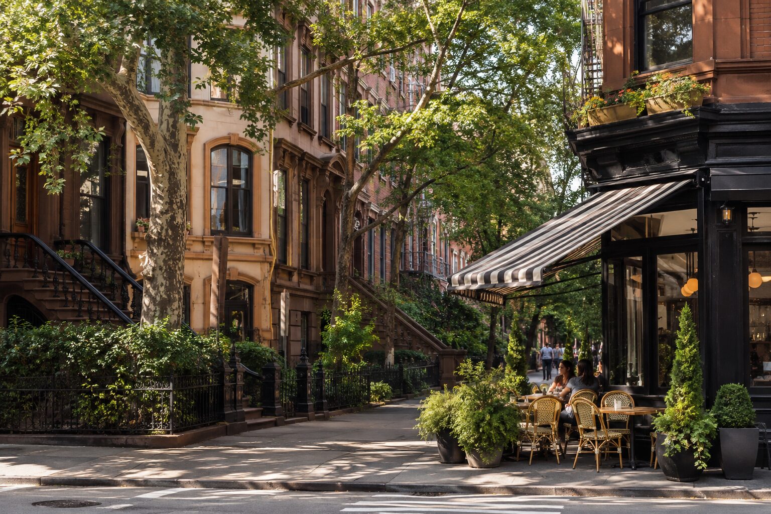 Leafy New York City brownstone neighborhood
