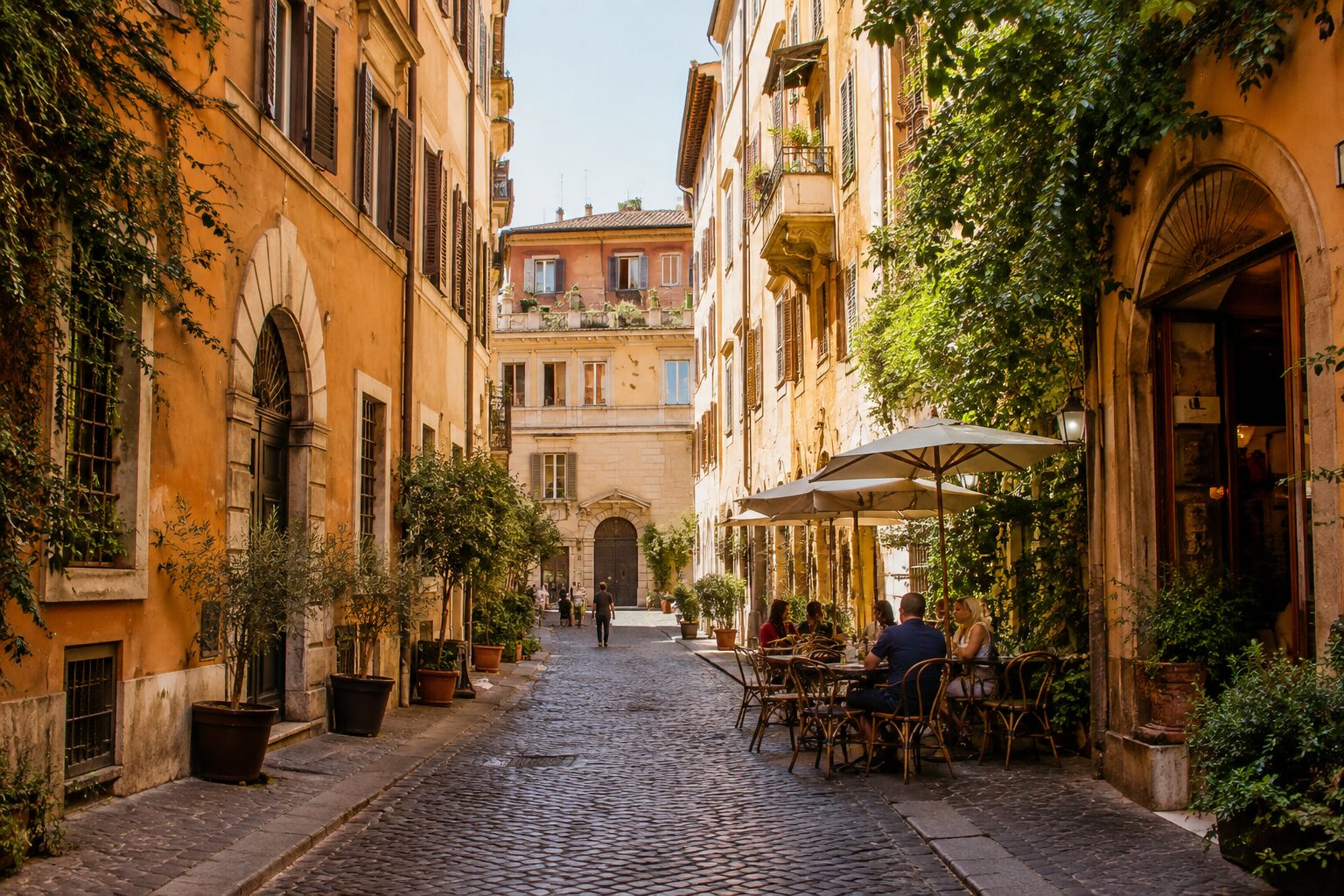 Inviting cobbled neighborhood street in Rome
